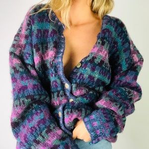 VINTAGE | Handknit 100% Wool Chunky Knit Cardigan